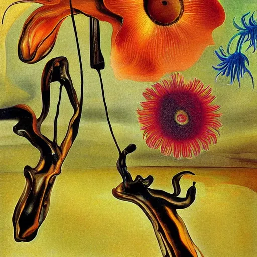 Image similar to carnivorous flower by Salvador Dali painting, ultra detail, brush strokes, teeth.