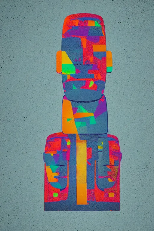 Image similar to abstract moai statue geometric cutout digital illustration cartoon colorful beeple