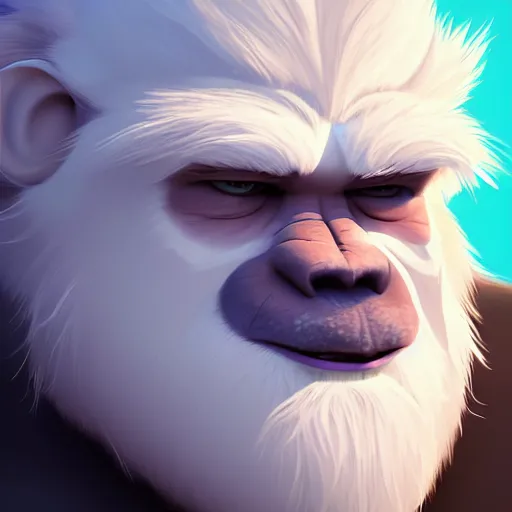 Image similar to portrait of a yeti, a white snow giant primate, mattepainting concept blizzard pixar maya engine on cold night stylized background splash comics global illumination lighting artstation lois van baarle, ilya kuvshinov, rossdraws