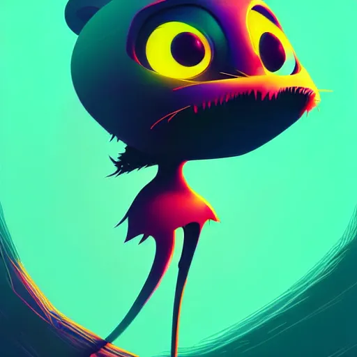 Image similar to curved perspective, extreme narrow, extreme fisheye, digital art of a female marten animal cartoon character by anton fadeev from nightmare before christmas