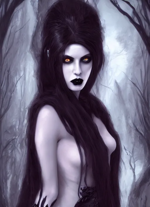 Image similar to tarot!!, pale, beautiful goth vampire with long hair, fantasy, elegant, concept art, sharp focus, beautiful face!!, digital art, Hyper-realistic, 4K, Unreal Engine, Highly Detailed, HD, Dramatic Lighting, Beautiful, by Brom, trending on Artstation