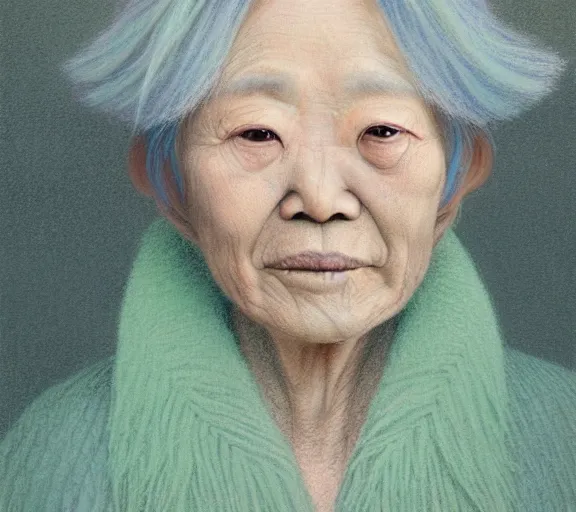 Image similar to detailed pastel colors portrait of an old woman with hair made of leaves, by hsiao - ron cheng, fine detail, 8 k