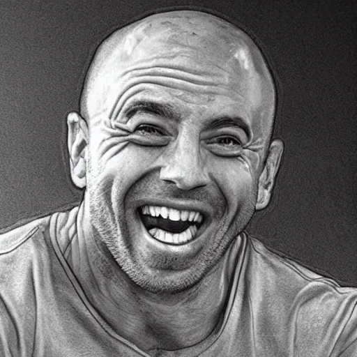 Image similar to joe rogan laughing wildly, single subject, portrait, intricate, highly detailed, concept art, smooth, sharp focus, pencil art