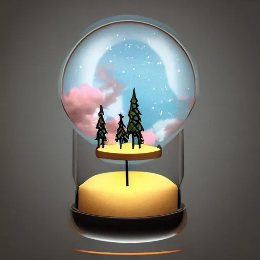 Image similar to summer weather inside a snowglobe. Beautiful colorful clouds in moody greys and blues. High quality digital art, trending on artstation