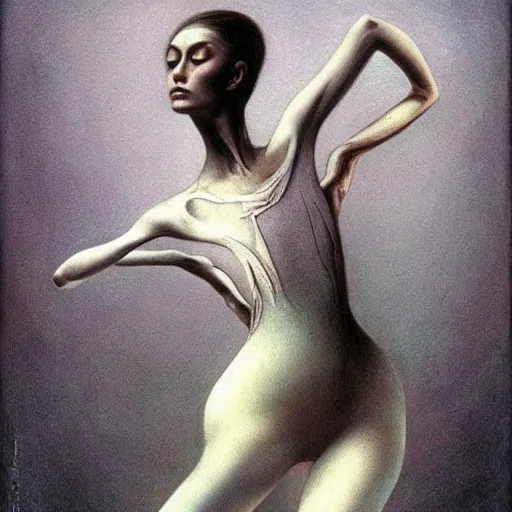 Image similar to beautiful ballerina inspired by giger and zdzislaw beksinski