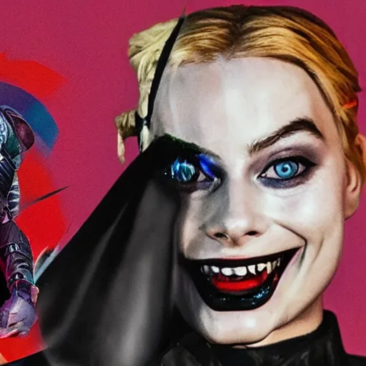 Prompt: Margot Robbie as Harley Quinn fighting darth Vader, in the style of monet