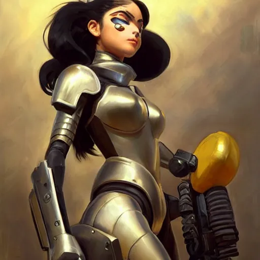 Image similar to greg manchess portrait painting of partially armored battle angel alita as overwatch character, medium shot, asymmetrical, profile picture, organic painting, sunny day, matte painting, bold shapes, hard edges, street art, trending on artstation, by huang guangjian, gil elvgren, ruan jia, greg rutkowski, gaston bussiere