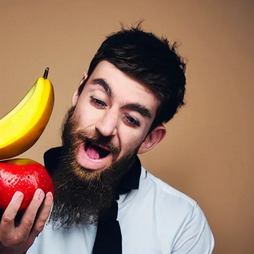 Image similar to man eating fruit made out of paper