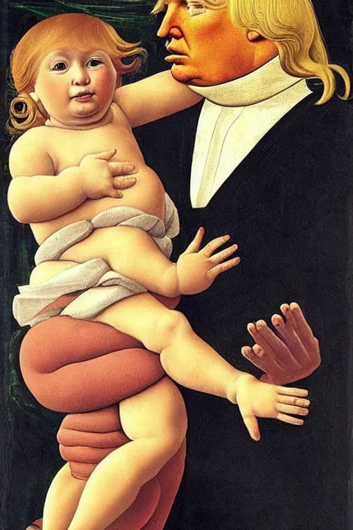 Image similar to Donald Trump and Child in the style of Sandro Botticelli