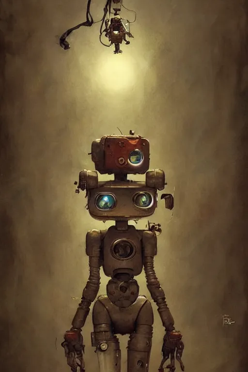 Prompt: kid robot toy design | esoteric symbolism | jean - baptiste monge, esao andrews, bastien lecouffe - deharme, tim jacobus, ken currie | ultra - detailed realism, soft cinematic lighting, hi - fructose, artstation, high - quality, ink watercolors wes anderson poster art