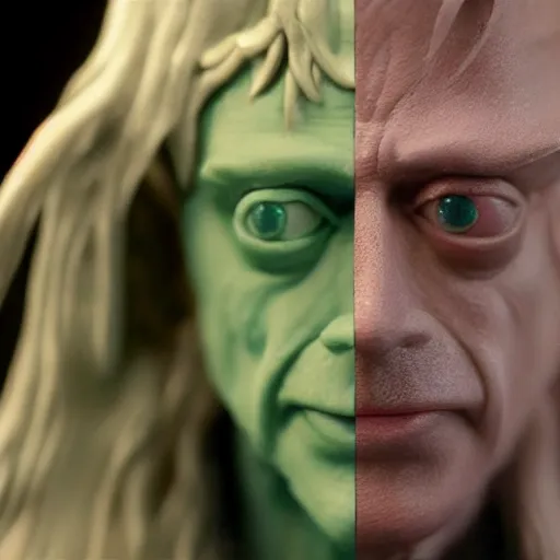 Image similar to Real Stills of wax sculpture Steve Buscemi playing a lord of rings elf in the new upcoming TV show promo ARRIFLEX 435 Camera