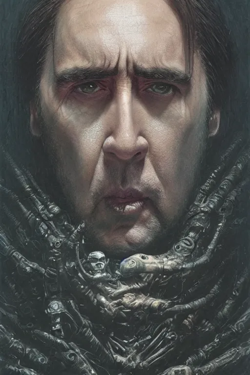 Image similar to Nicholas Cage Sith Lord, star wars, dark fantasy, intricate, highly detailed, smooth, artstation, painted by Wayne Barlowe, Greg Rutkowski, zdislav beksinski, Francis Bacon