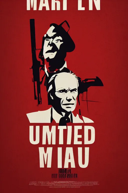 Image similar to minimal movie poster, red fox, clint eastwood is united states president martin van buren, solid colors, cinematic, fan art, trending on artstation