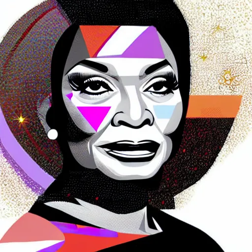 Prompt: Incredible geometric pop culture Illustrations of Nichelle Nichols as Nyota Uhura