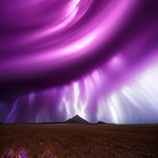 Image similar to amazing photo of a purple tornado in the sky by marc adamus, beautiful dramatic lighting