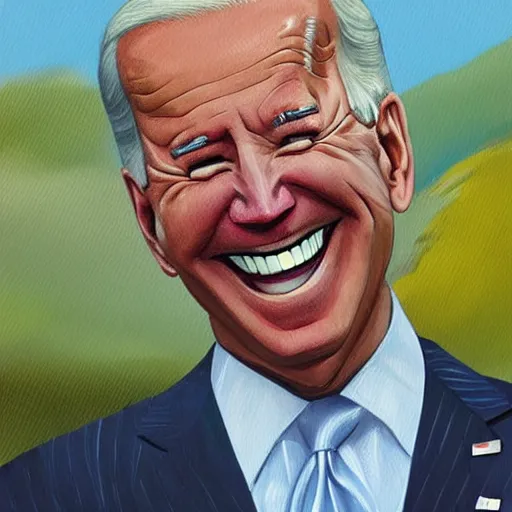 Image similar to a painting of joe biden laugh in tea party with taliban, ultra detailed content : face, gesture, body, mimic. random position content, frontal realistic, sharp focus, intricate, dynamic composition, rgb colors, remove duplicate contents.