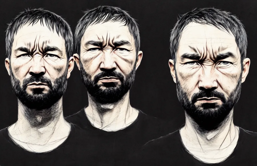 Prompt: autechre portrait, in the style of kim jung gi