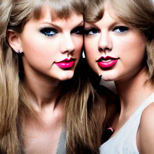 Image similar to A portrait photo of taylor swift teams up with a teenage taylor swift, perfect faces, 50 mm, award winning photography