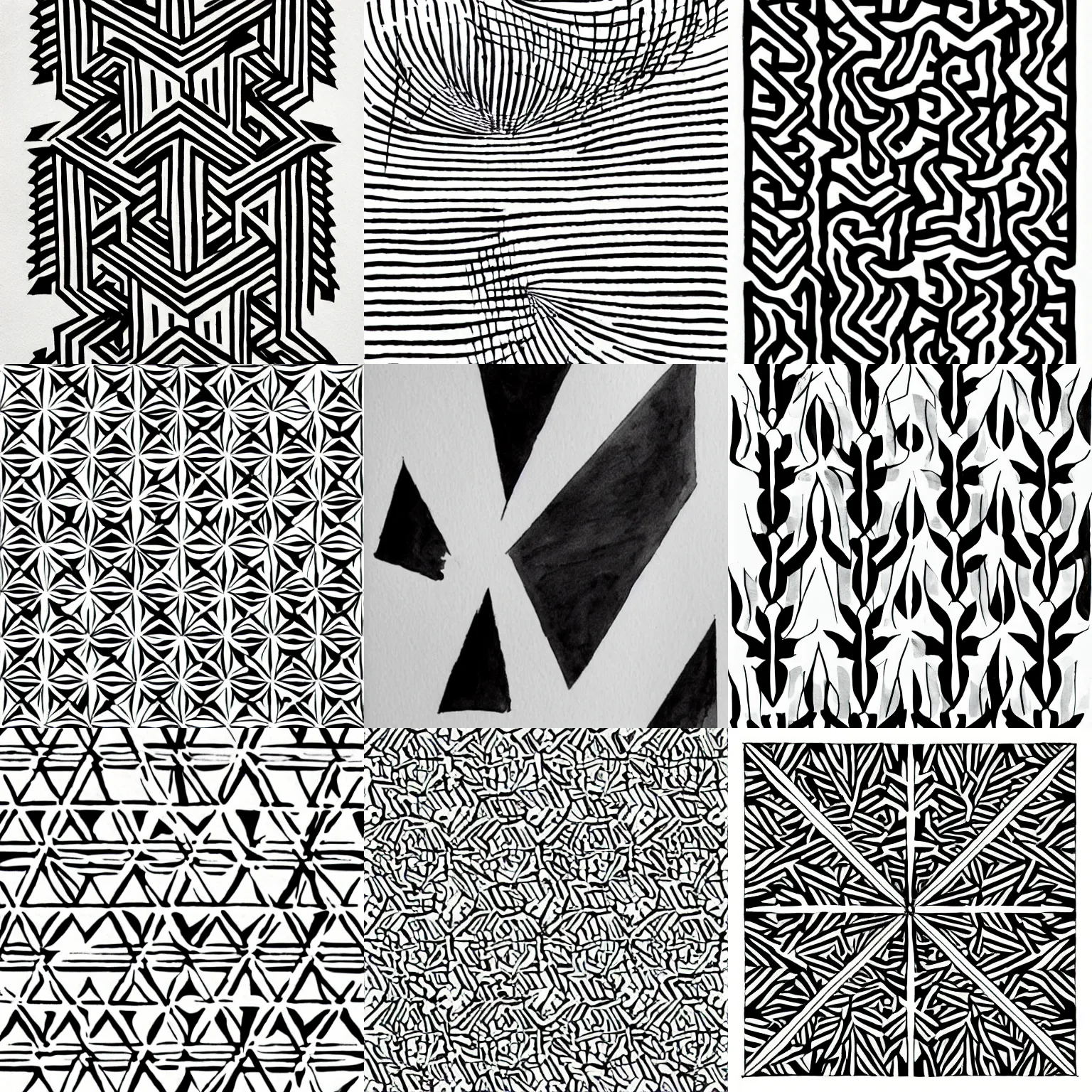 Prompt: ink drawing of geometric patterns, minimalism, modern