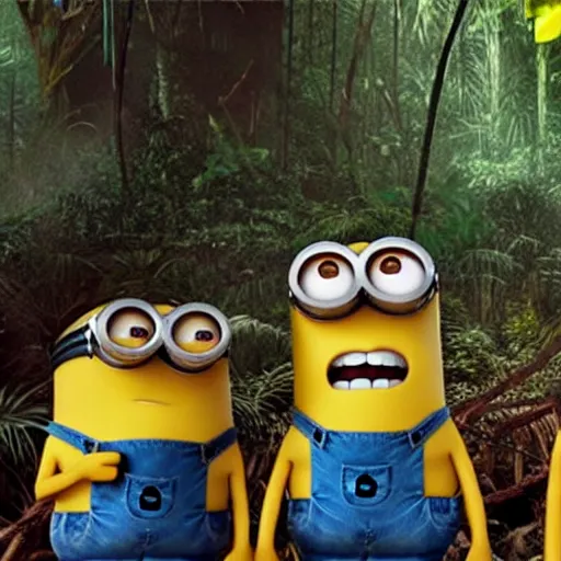 Prompt: minions on the jungle, found footage