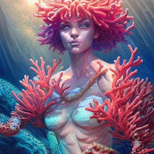 Prompt: coral underwater colorful, fantasy, intricate, highly detailed, digital painting, hq, trending on artstation, illustration, style of stanley artgerm and greg rutkowski and dan mumford