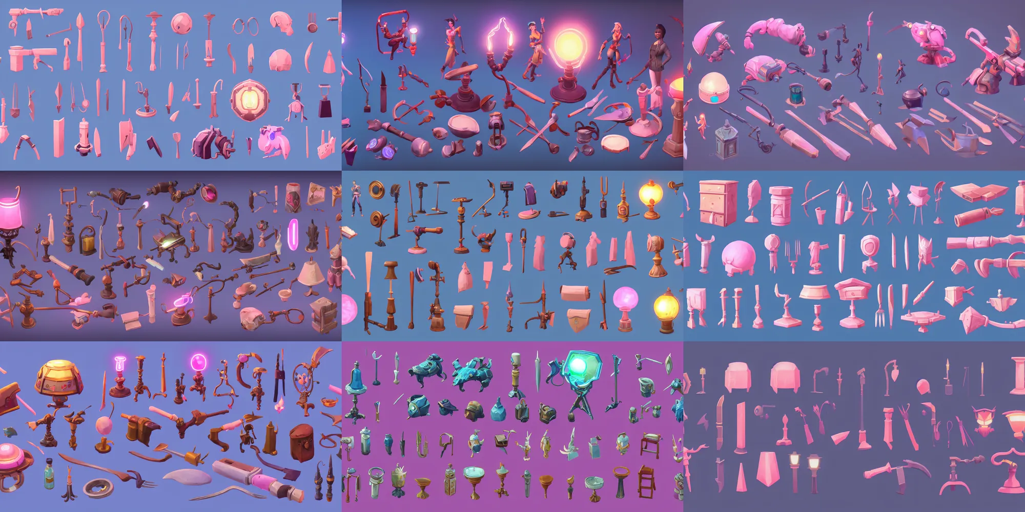 Prompt: game asset of the sims utensils of table lamp and light source, in gouache detailed paintings, props, stylized, 2 d sprites, kitbash, arcane, overwatch, blue and pink color scheme, 8 k, close up