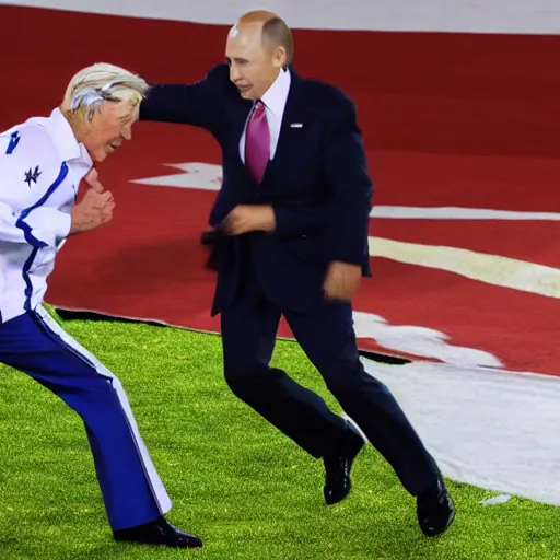 Image similar to joe biden beating up vladimir putin in a football stadium