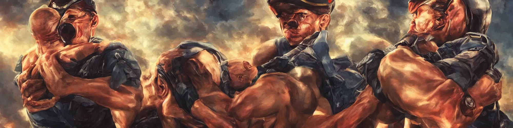 Image similar to an aging war hero holds his memories in his arms, alex ross, artgerm, atmospheric, anamorphic, cinematic