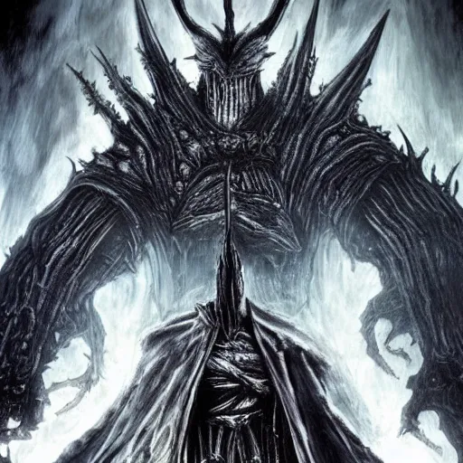 Image similar to donald trump as dark souls final boss, by hr giger, kentaro miura, bloodborne, dark souls, breathtaking, sense of awe