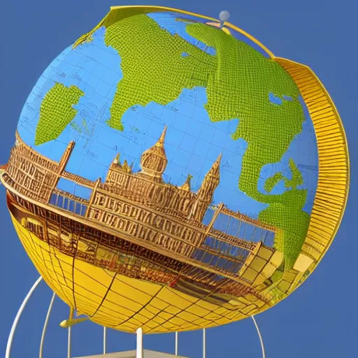 Image similar to llustration of the globe with famous tourist attractions on it in 3 d, 3 d render, smooth, illustration