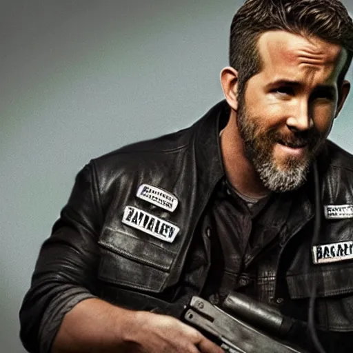 Image similar to Ryan Reynolds in Sons of anarchy very detail4K quality super realistic