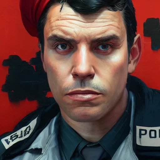 Image similar to highly detailed portrait, police officer, in gta v, stephen bliss, unreal engine, fantasy art by greg rutkowski, loish, rhads, ferdinand knab, makoto shinkai and lois van baarle, ilya kuvshinov, rossdraws, tom bagshaw, global illumination, radiant light, detailed and intricate environment