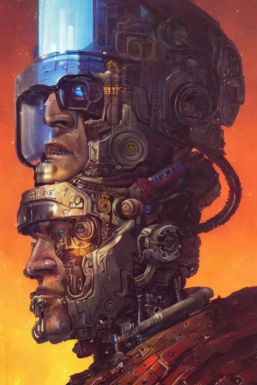 Image similar to a cyberpunk half length portrait of cyborg roman emperor, by paul lehr, jesper ejsing