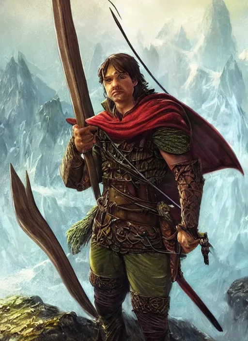 Image similar to bowman archer, robin hood, ultra detailed fantasy, dndbeyond, bright, colourful, realistic, dnd character portrait, full body, pathfinder, pinterest, art by ralph horsley, dnd, rpg, lotr game design fanart by concept art, behance hd, artstation, deviantart, hdr render in unreal engine 5