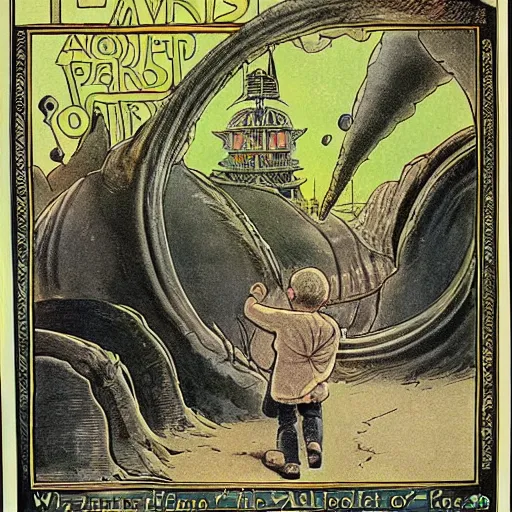 Image similar to 1890s children's book illustration about the perils of exploring alien planets