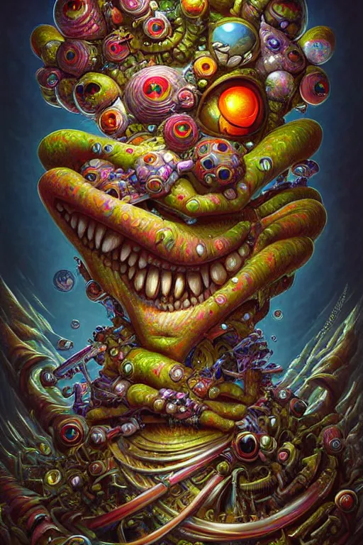 Image similar to hyper - maximalist overdetailed painting by naoto hattori. artstation. deviantart. cgsociety. inspired by beastwreckstuff and jimbo phillips. fantasy infused lowbrow style. hyperdetailed high resolution render by binx. ly in discodiffusion. dreamlike polished render by machine. delusions. sharp focus.