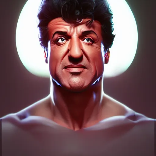 Image similar to portrait of a robotic sylvester stallone, mattepainting concept blizzard pixar maya engine on stylized background splash comics global illumination lighting artstation lois van baarle, ilya kuvshinov, rossdraws