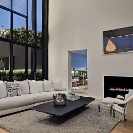 Image similar to a modern villa living room in los angeles, hyper - realistic