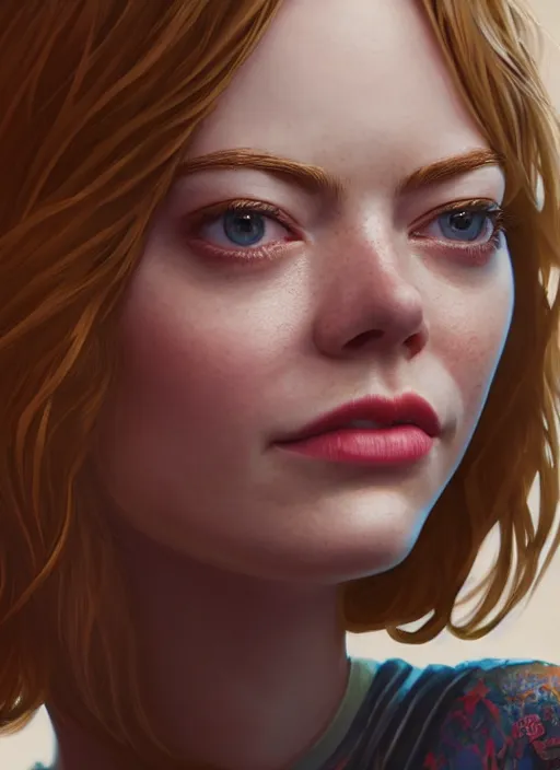 Image similar to emma stone, hyper detailed, digital art, trending in artstation, cinematic lighting, studio quality, smooth render, unreal engine 5 rendered, octane rendered, art style by klimt and nixeu and ian sprigger and wlop and krenz cushart.