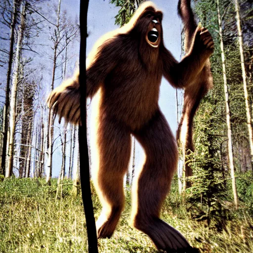 Prompt: real bigfoot caught on film, photograph