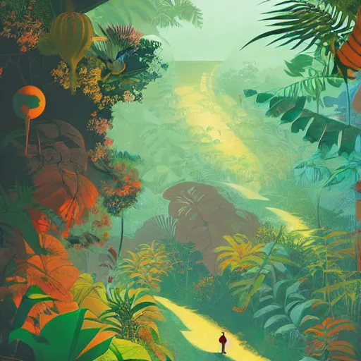 Prompt: illustration of the jungle by victo ngai, by rhads, makoto shinkai, madgwick, masterpiece, contest award winner