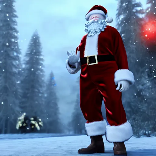 Image similar to high quality photo of santa claus as a gangsta, movie still, cinematic, 8 k, unreal engine, 3 d render