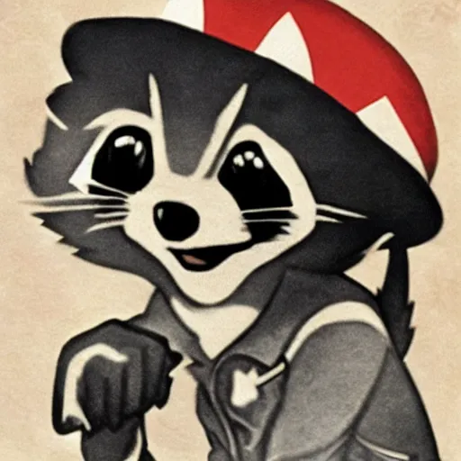 Image similar to a raccoon as rosie the riveter