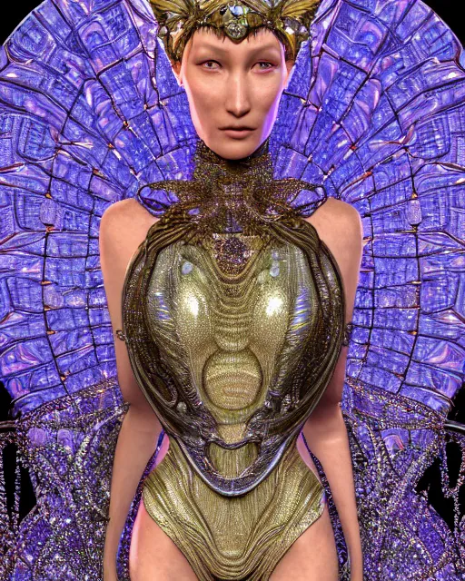 Image similar to a highly detailed metahuman 4 k close up render of an alien goddess bella hadid monument dragonfly in iris van herpen dress schiaparelli in diamonds crystals swarovski and jewelry iridescent in style of alphonse mucha gustav klimt trending on artstation made in unreal engine 4