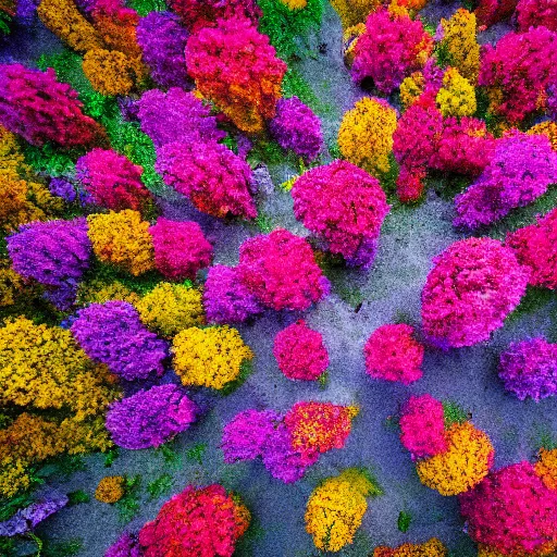 Image similar to Millions of colorful flowers blossoming, climax, overwhelming, brilliant, surreal, cinematic, epic, 8k, sharp focus, color grain 35mm, tilt-shift, dslr