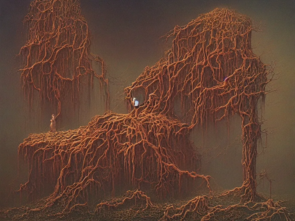 Image similar to opeth band album cover, by zdzislaw beksinski, oil on canvas