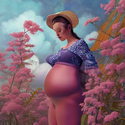 Prompt: pretty pregnant model with clouds : : by martine johanna and simon stalenhag and chie yoshii and casey weldon and wlop : : ornate, dynamic, particulate, rich colors, intricate, elegant, highly detailed, vogue, harper's bazaar art, fashion magazine, smooth, sharp focus, 8 k, octane render