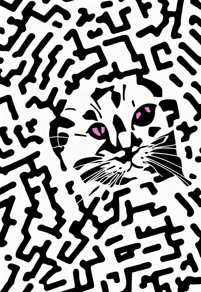 Prompt: extreme closeup of a single cat, hyper minimalist geometric flat color solid spot color, 9 0 s graphic design art poster design in the style of die gestalten verlag