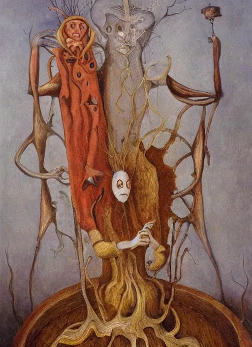 Prompt: oil painting highly detailed surreal ghosts with no faces, remedios varo