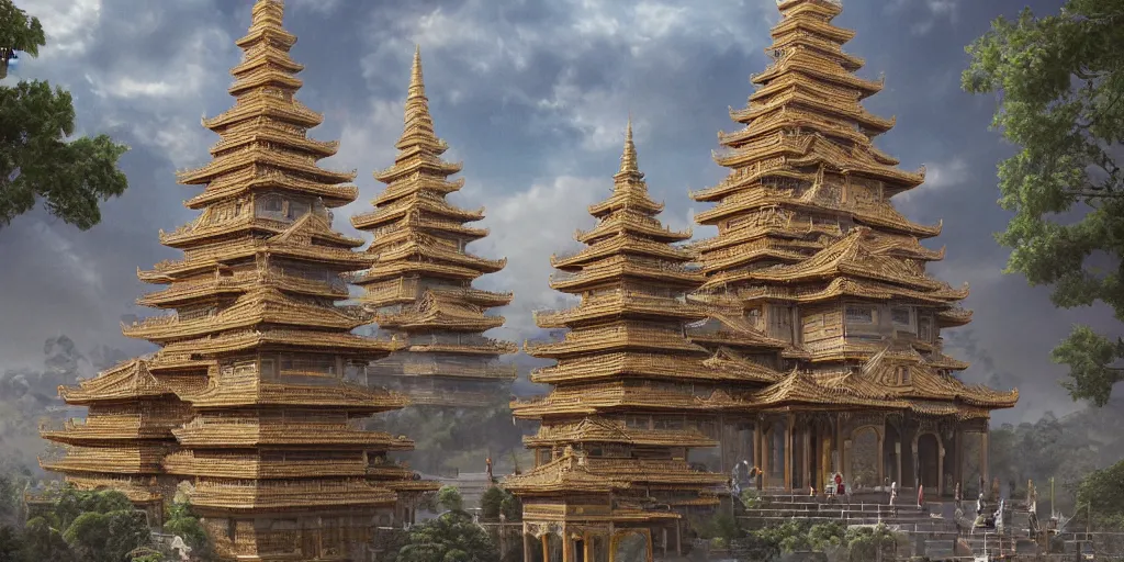 Prompt: a highly detailed matte painting of the ultimate holy temple inspired by palace pagoda cathedral, ornate, gorgeous, impressive, awe - inspiring, trending on artstation,